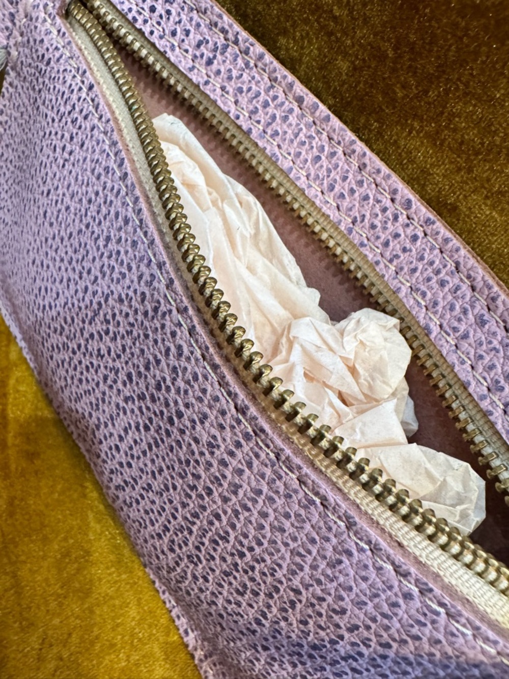 Portland Leather Lilac Pebbled Wristlet Clutch with Gold Zipper - Picture 3 of 3